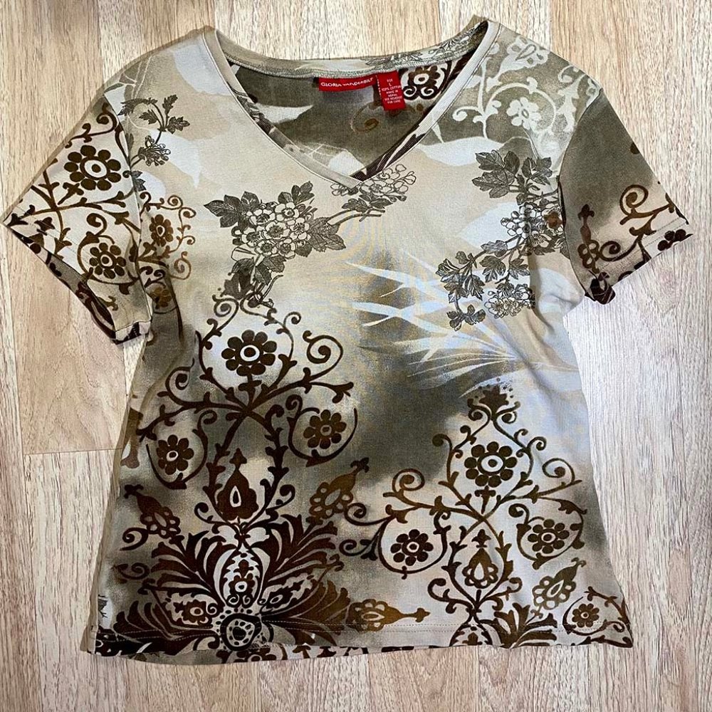 Gloria Vanderbilt Boho Style Scroll Print Top